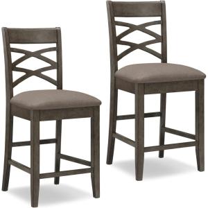Leick Home Double Crossback Upholstered Counter Stool with Backrest, for Kitchen or Dining Area, Gray and Moss Green, 2 Pack, 10084GS/MH(Moss Heather)