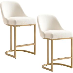 Leick Home Double Crossback Upholstered Counter Stool with Backrest, for Kitchen or Dining Area, Gray and Moss Green, 2 Pack, 10084GS/MH(White)