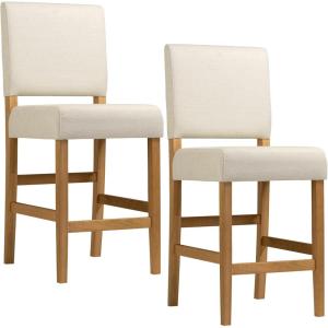 Leick Home Double Crossback Upholstered Counter Stool with Backrest, for Kitchen or Dining Area, Gray and Moss Green, 2 Pack, 10084GS/MH(White Sands)
