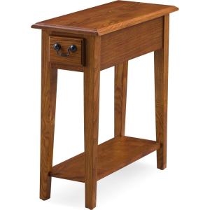 Leick Home Haven Ridge End Table, Solid Wood, 1 Storage Drawer, Bottom Display Shelf, Narrow, Easy-Assembly, Medium Oak, 24.0 in. L x 10.0 in. W x 24.0 in. H, 9017-MED(Medium Oak / Black)