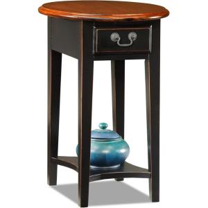 Leick Home Haven Ridge End Table, Solid Wood, 1 Storage Drawer, Bottom Display Shelf, Narrow, Easy-Assembly, Medium Oak, 24.0 in. L x 10.0 in. W x 24.0 in. H, 9017-MED(Slate)