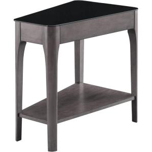 Leick Home Laurent End Table, Solid Wood, Wedge Shape, with Shelf, for Living Room and Small Spaces, Gray, 10502-GR(Burnished Smoke Gray)