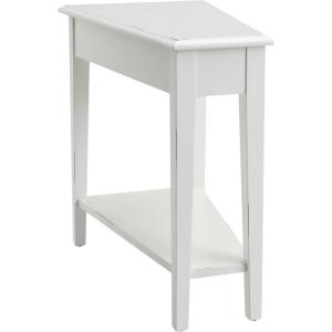 Leick Home Laurent End Table, Solid Wood, Wedge Shape, with Shelf, for Living Room and Small Spaces, Gray, 10502-GR(Farm House White)