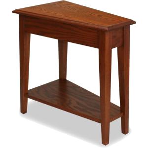 Leick Home Laurent End Table, Solid Wood, Wedge Shape, with Shelf, for Living Room and Small Spaces, Gray, 10502-GR(Medium Oak)