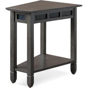 Leick Home Laurent End Table, Solid Wood, Wedge Shape, with Shelf, for Living Room and Small Spaces, Gray, 10502-GR(Smoke Gray / Black Slate)