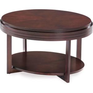 Leick Home Sheldon Coffee Table, Solid Wood, Round, with Glass Top and Shelf, Chocolate Oak, 10037(Chocolate Cherry)