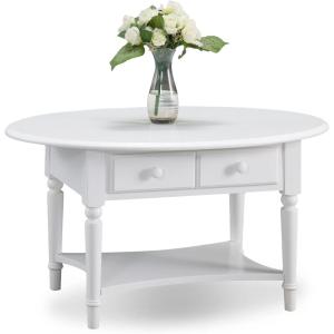 Leick Home Sheldon Coffee Table, Solid Wood, Round, with Glass Top and Shelf, Chocolate Oak, 10037(Orchid White)