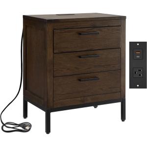 Salem Solid Wood Nightstand with Drawer and Shelf, Medium Oak Brown, Perfect for Bedrooms, Living Rooms, and Small Spaces – Leick Home, 9067-MED(Distressed Riverstone)