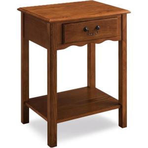 Salem Solid Wood Nightstand with Drawer and Shelf, Medium Oak Brown, Perfect for Bedrooms, Living Rooms, and Small Spaces – Leick Home, 9067-MED(Medium Oak)
