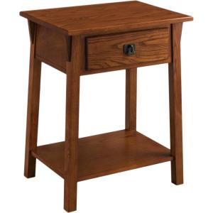 Salem Solid Wood Nightstand with Drawer and Shelf, Medium Oak Brown, Perfect for Bedrooms, Living Rooms, and Small Spaces – Leick Home, 9067-MED(Russet / Blackened)