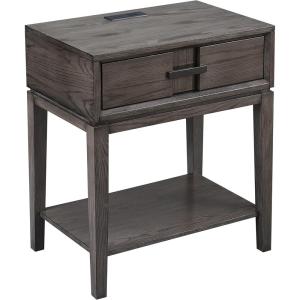 Salem Solid Wood Nightstand with Drawer and Shelf, Medium Oak Brown, Perfect for Bedrooms, Living Rooms, and Small Spaces – Leick Home, 9067-MED(Smoke Gray)