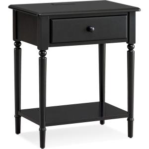Salem Solid Wood Nightstand with Drawer and Shelf, Medium Oak Brown, Perfect for Bedrooms, Living Rooms, and Small Spaces – Leick Home, 9067-MED(Swan Black)