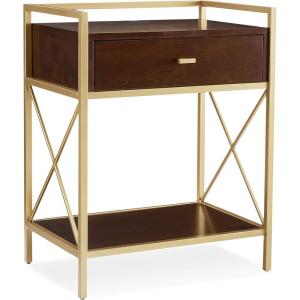 Salem Solid Wood Nightstand with Drawer and Shelf, Medium Oak Brown, Perfect for Bedrooms, Living Rooms, and Small Spaces – Leick Home, 9067-MED(Walnut)