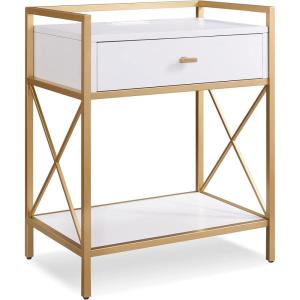 Salem Solid Wood Nightstand with Drawer and Shelf, Medium Oak Brown, Perfect for Bedrooms, Living Rooms, and Small Spaces – Leick Home, 9067-MED(White)