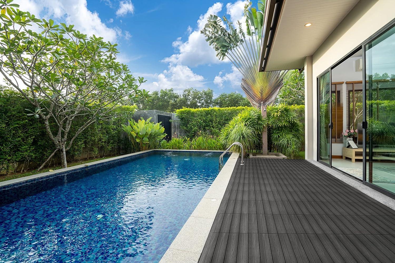 image:imageDesign House Straight Edge Trim for Square Deck Tiles Covers 6 Square Feet Ebony 4PackEbony