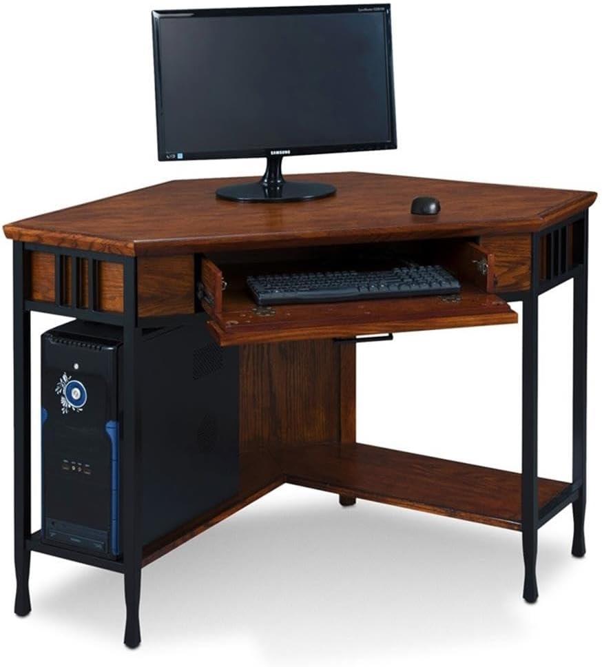 image:imageIroncraft Rustic Writing Computer Desk with Drop Front Keyboard Drawer Solid Wood Home Office Desk Mission Oak and Black Leick Home 11200FURNITURE