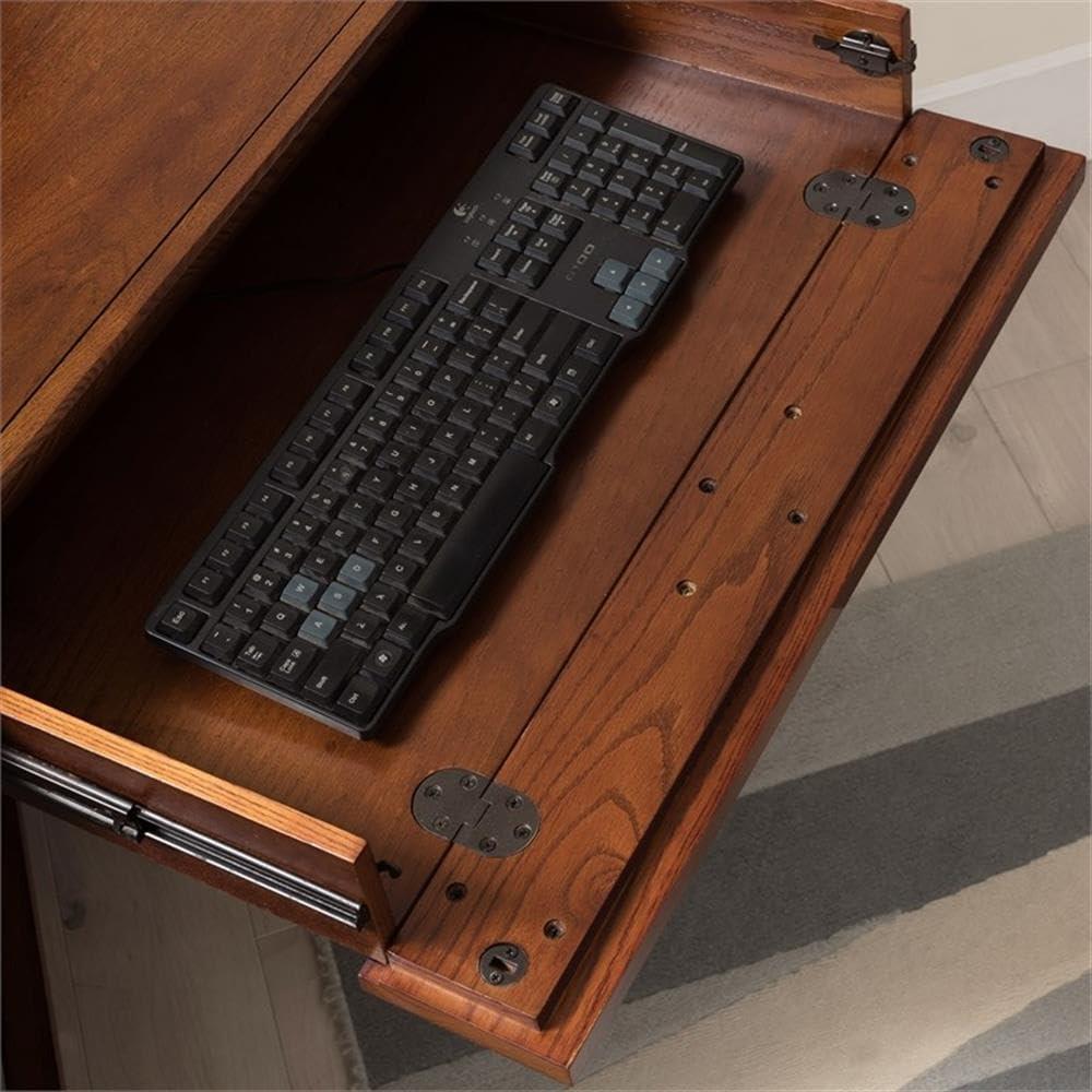image:imageIroncraft Rustic Writing Computer Desk with Drop Front Keyboard Drawer Solid Wood Home Office Desk Mission Oak and Black Leick Home 11200FURNITURE