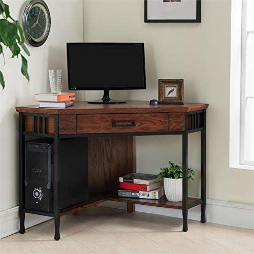 image:imageIroncraft Rustic Writing Computer Desk with Drop Front Keyboard Drawer Solid Wood Home Office Desk Mission Oak and Black Leick Home 11200FURNITURE
