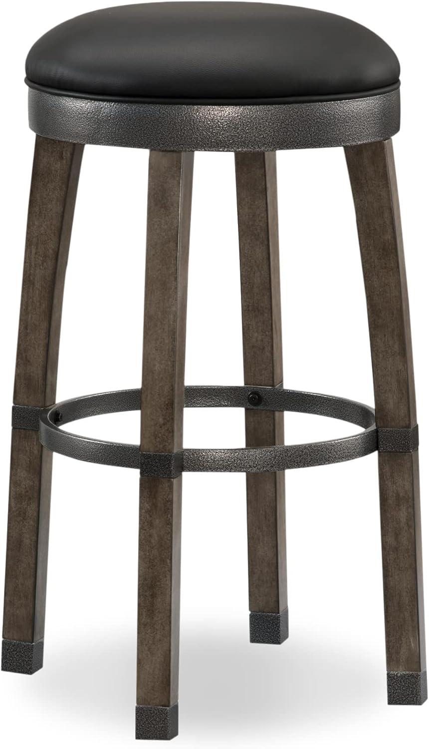 image:imageLeick Graystone Wood Cask Stave Bar Stool wBlack Faux Leather Seat Set of 2 Height