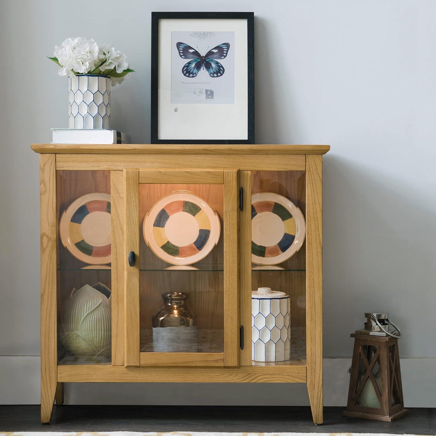 image:imageLeick Home 10000GR Entryway One Door Curio Cabinet with Interior Light Distressed Gray WashDesert SandsBlack