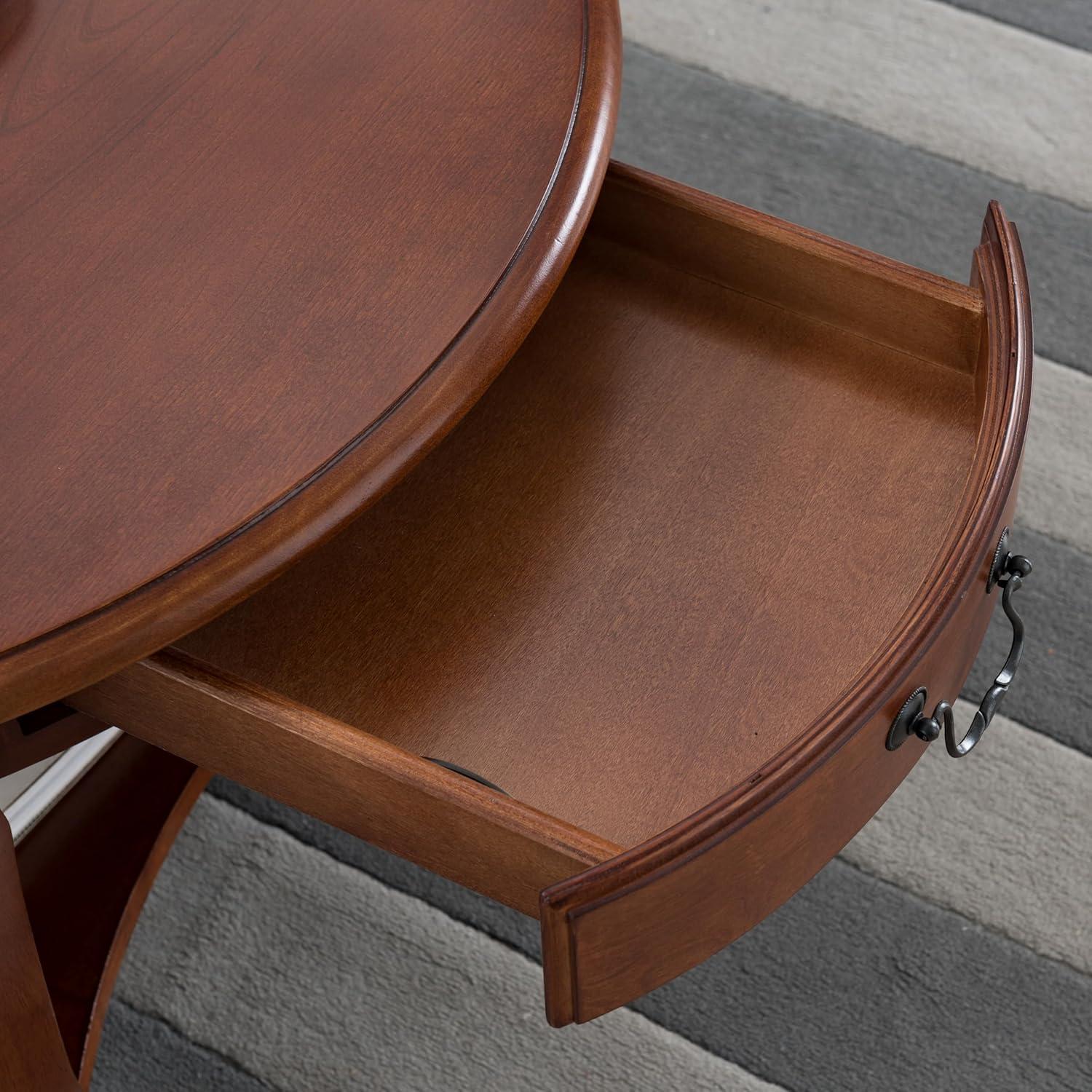 image:imageLeick Home 10034BR One Drawer Round Coffee Table with Shelf Brown Cherry