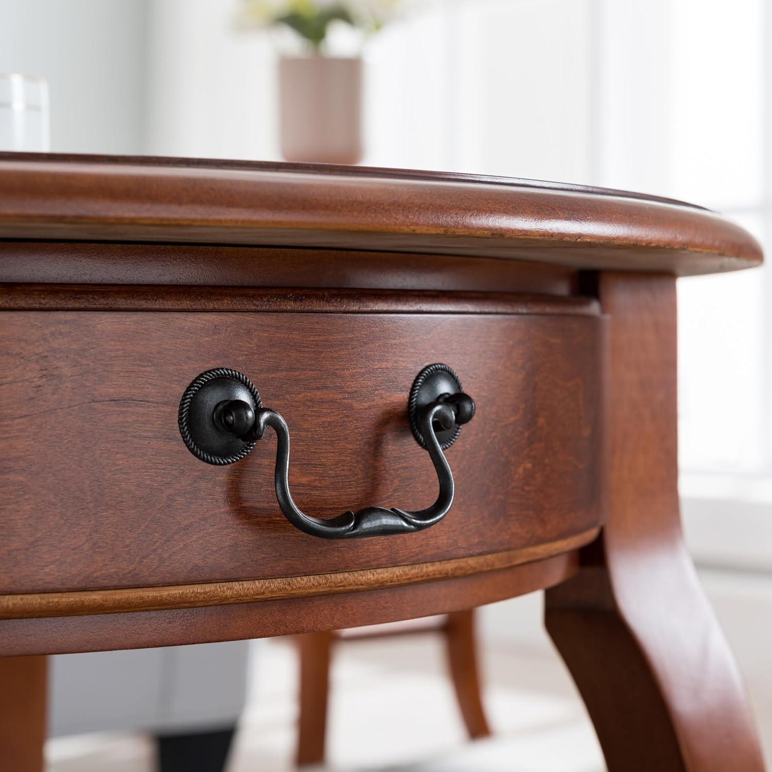 image:imageLeick Home 10034BR One Drawer Round Coffee Table with Shelf Brown Cherry