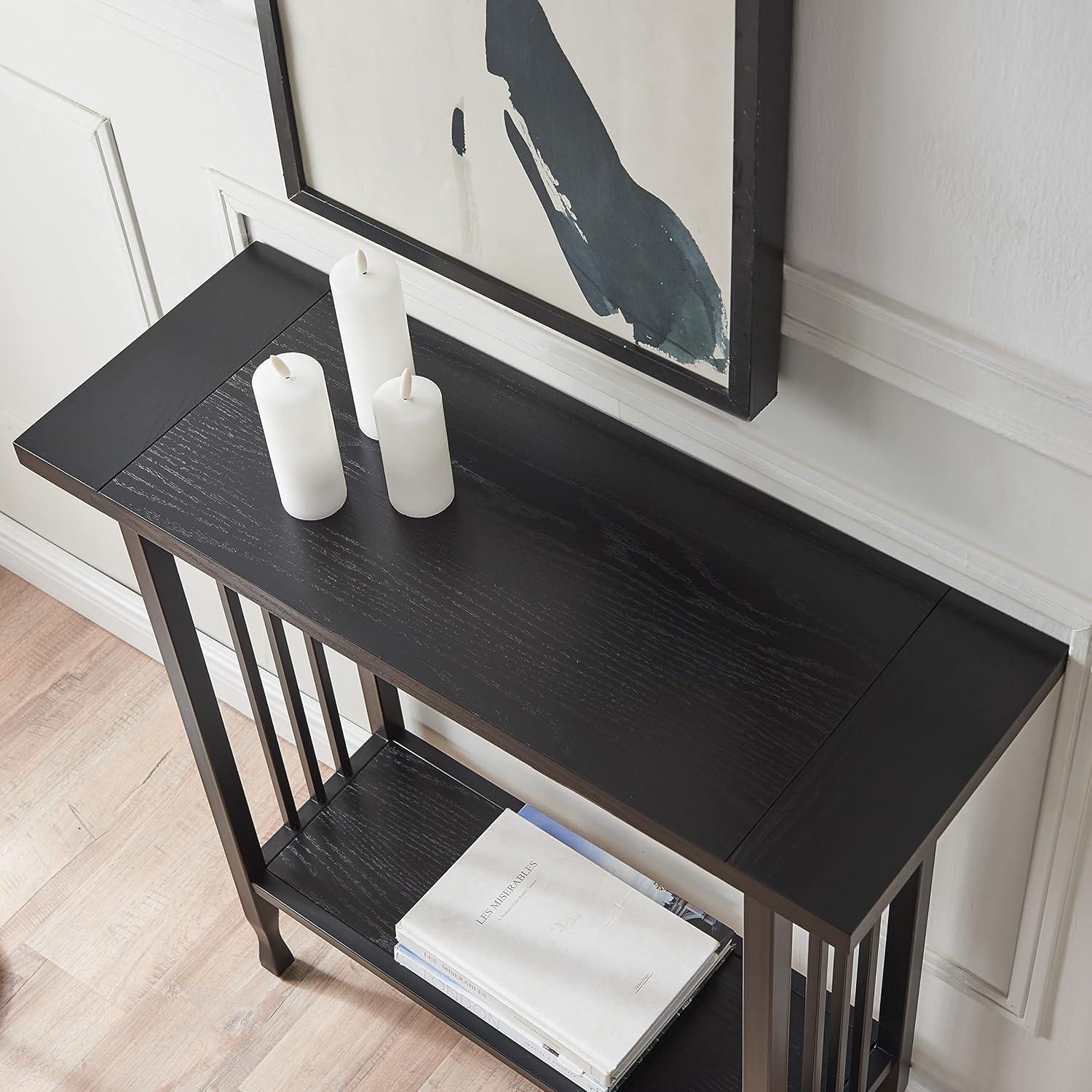 image:imageLeick Home 11233 Ironcraft Rustic Two Drawer Hall Console Sofa Table with Shelf Mission Oak and Black MetalBlack Wash