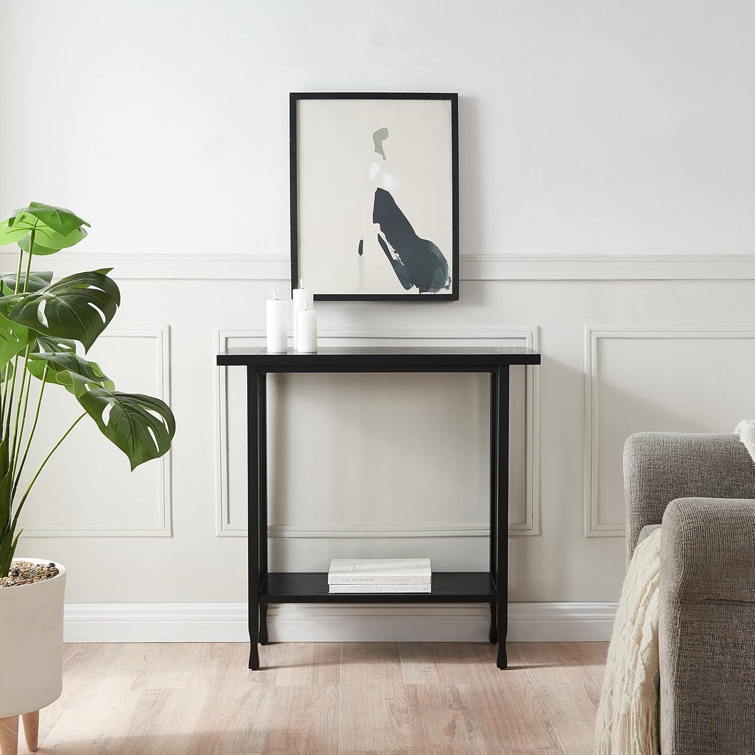 image:imageLeick Home 11233 Ironcraft Rustic Two Drawer Hall Console Sofa Table with Shelf Mission Oak and Black MetalBlack Wash