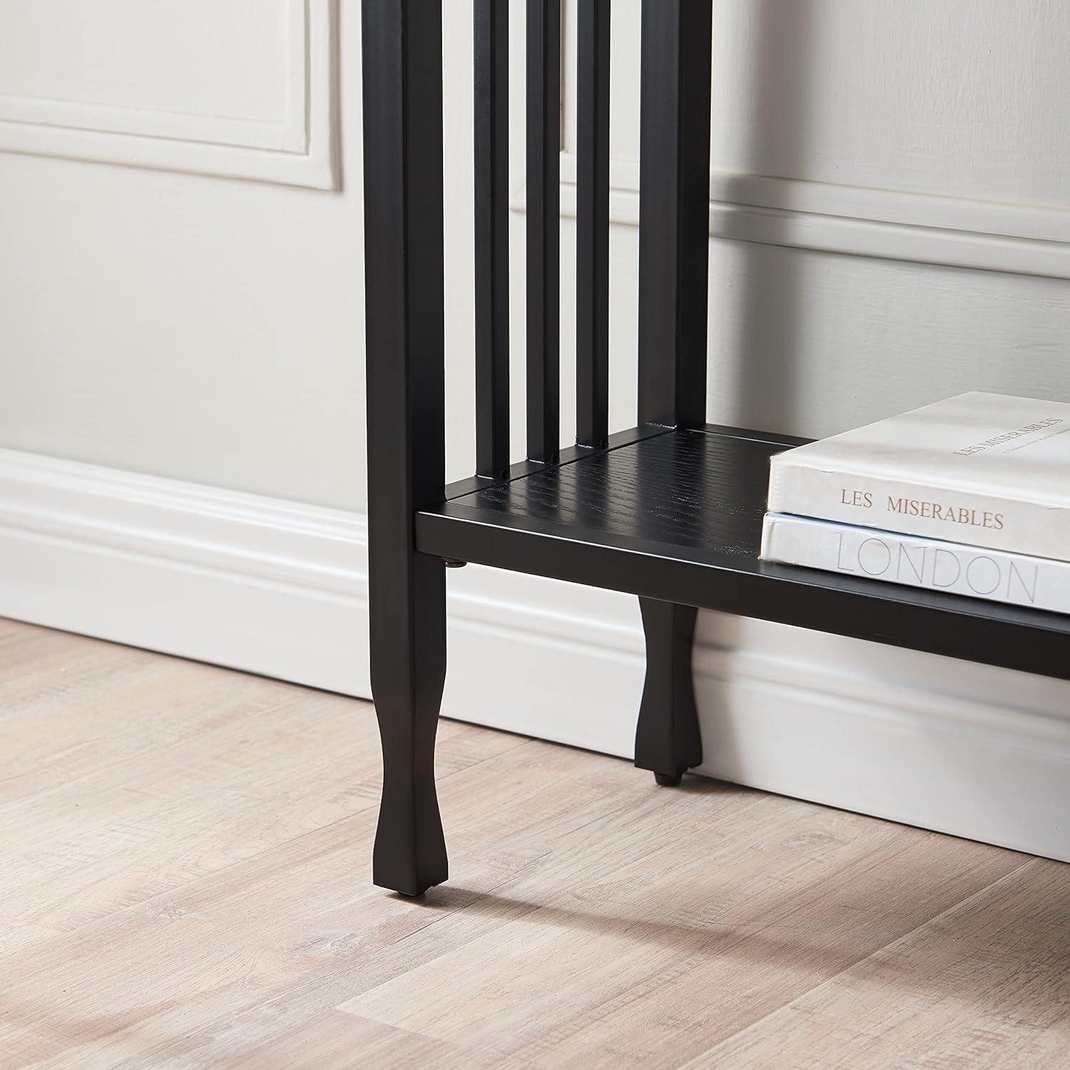 image:imageLeick Home 11233 Ironcraft Rustic Two Drawer Hall Console Sofa Table with Shelf Mission Oak and Black MetalBlack Wash