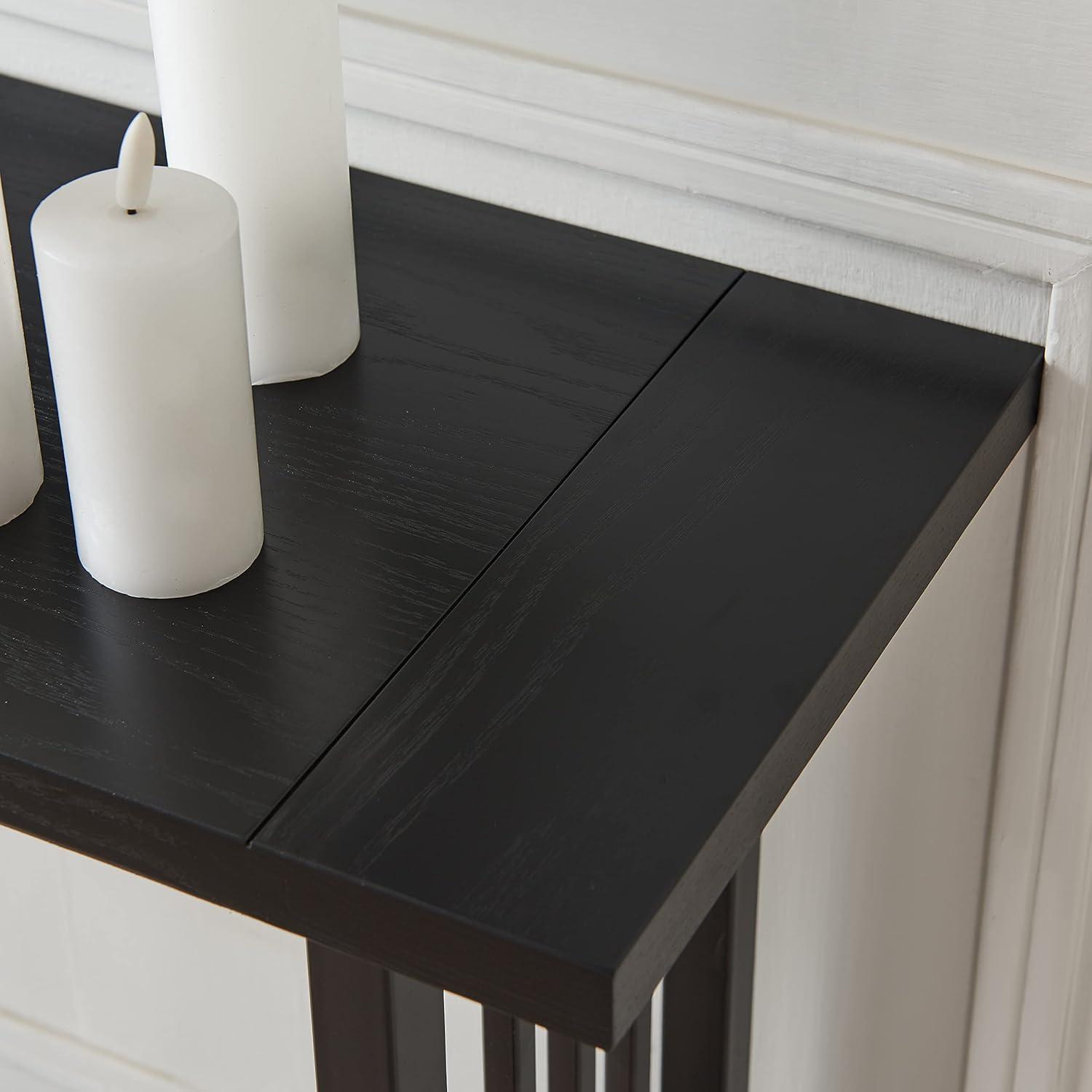 image:imageLeick Home 11233 Ironcraft Rustic Two Drawer Hall Console Sofa Table with Shelf Mission Oak and Black MetalBlack Wash