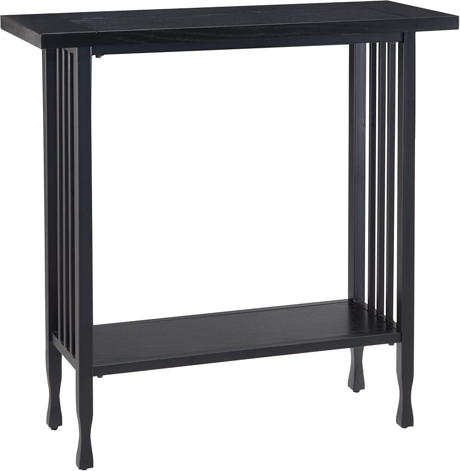 image:imageLeick Home 11233 Ironcraft Rustic Two Drawer Hall Console Sofa Table with Shelf Mission Oak and Black MetalBlack Wash
