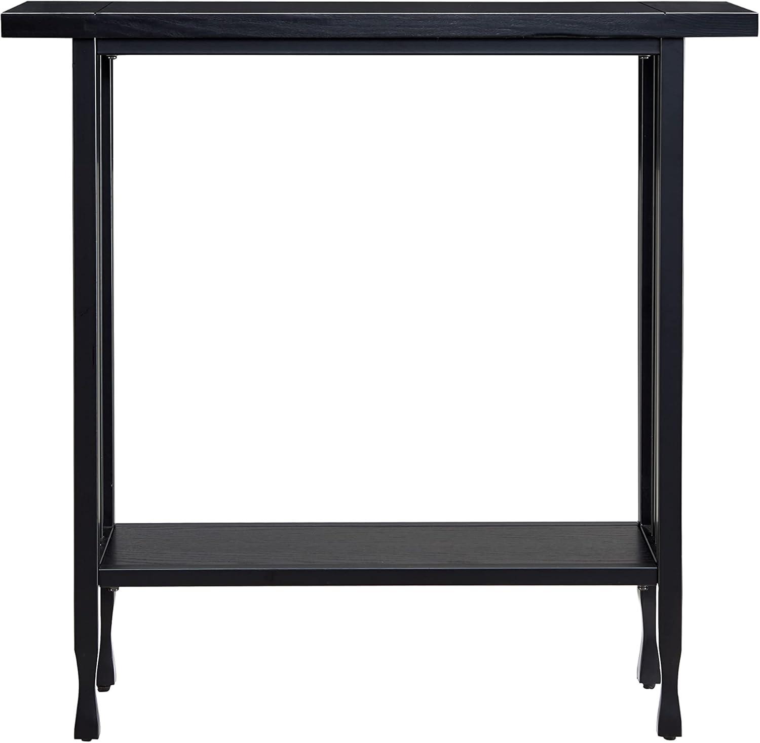 image:imageLeick Home 11233 Ironcraft Rustic Two Drawer Hall Console Sofa Table with Shelf Mission Oak and Black MetalBlack Wash