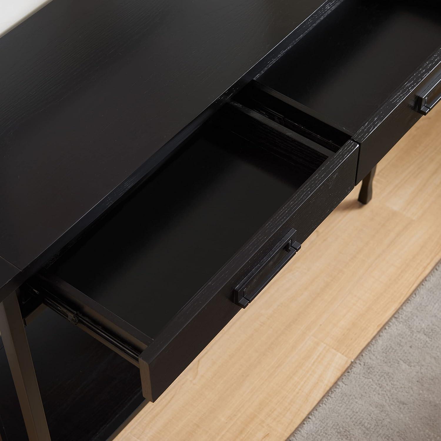image:imageLeick Home 11233 Ironcraft Rustic Two Drawer Hall Console Sofa Table with Shelf Mission Oak and Black MetalBlack Wash