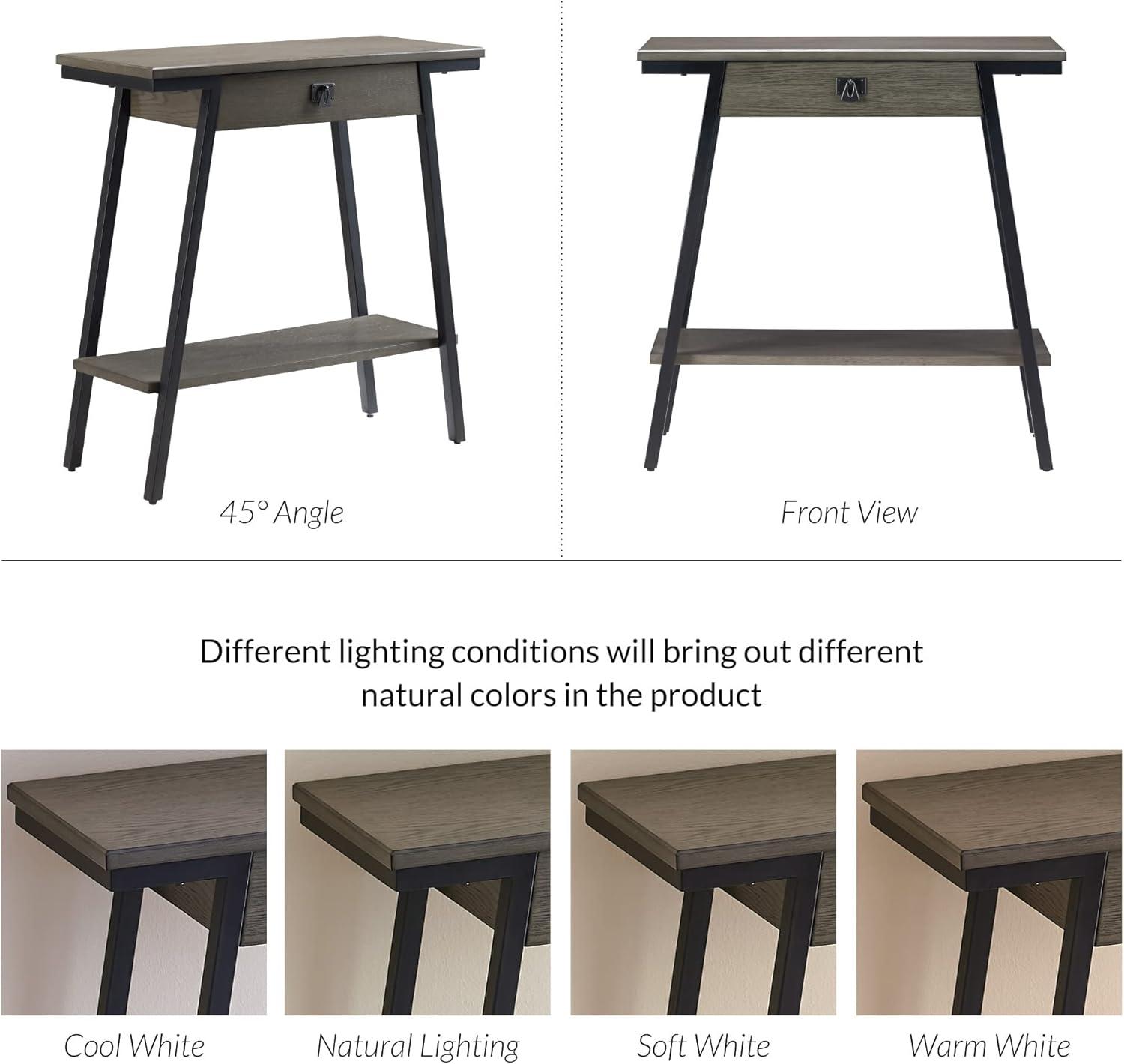 image:imageLeick Home 11233 Ironcraft Rustic Two Drawer Hall Console Sofa Table with Shelf Mission Oak and Black MetalGrey