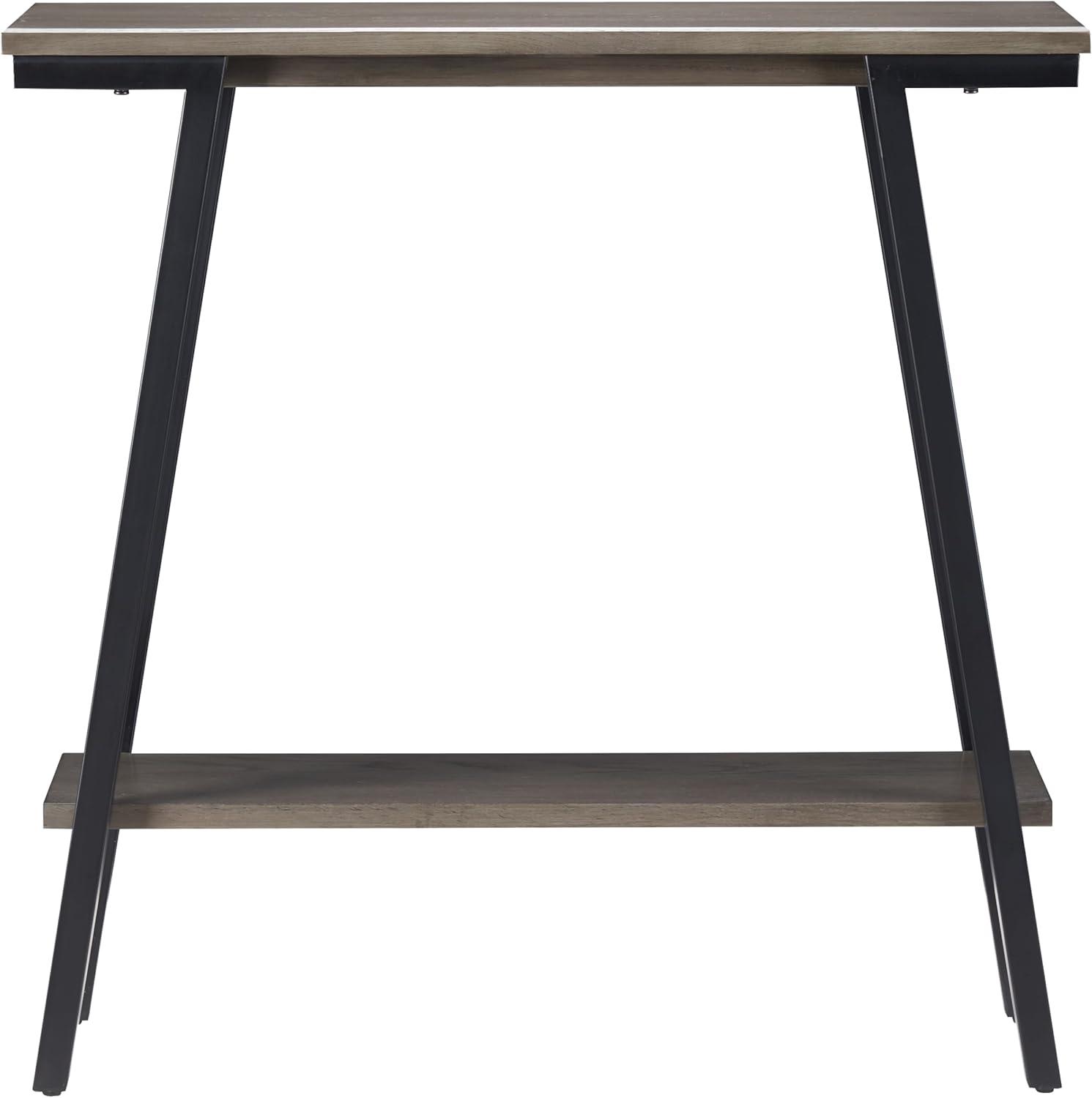 image:imageLeick Home 11233 Ironcraft Rustic Two Drawer Hall Console Sofa Table with Shelf Mission Oak and Black MetalGrey