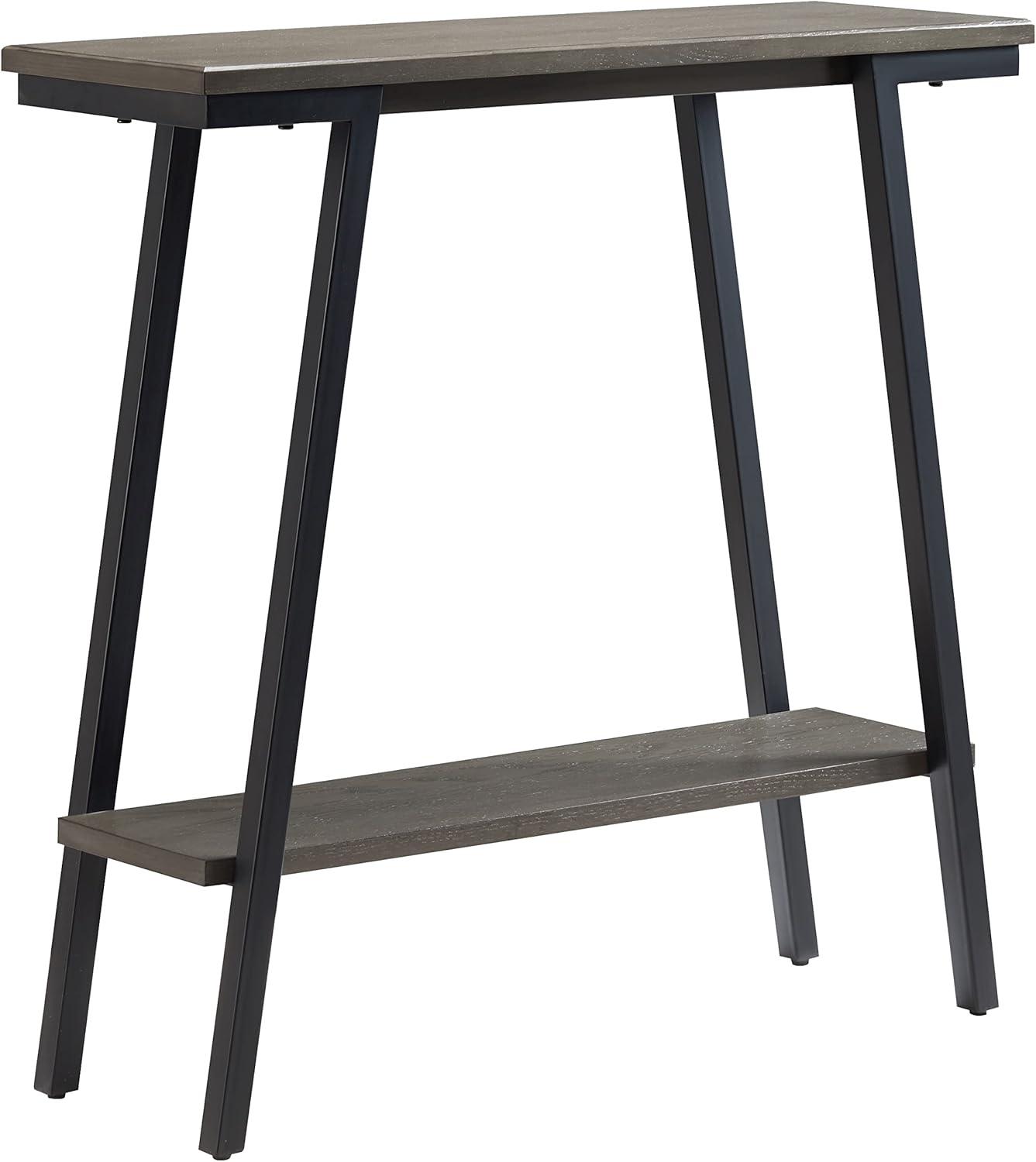 image:imageLeick Home 11233 Ironcraft Rustic Two Drawer Hall Console Sofa Table with Shelf Mission Oak and Black MetalGrey