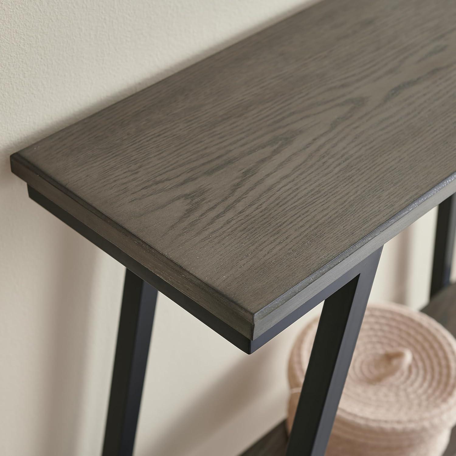 image:imageLeick Home 11233 Ironcraft Rustic Two Drawer Hall Console Sofa Table with Shelf Mission Oak and Black MetalGrey