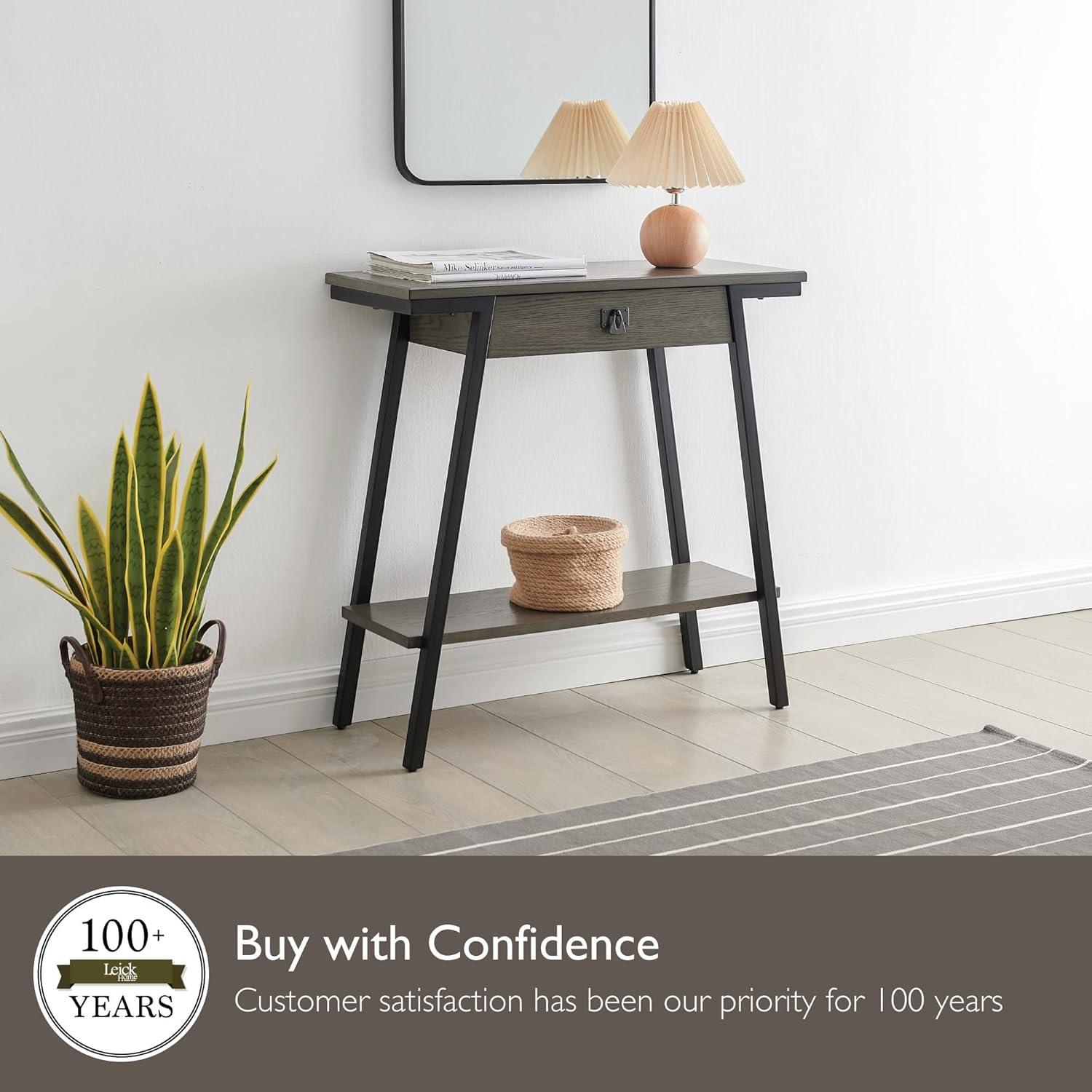 image:imageLeick Home 11233 Ironcraft Rustic Two Drawer Hall Console Sofa Table with Shelf Mission Oak and Black MetalGrey