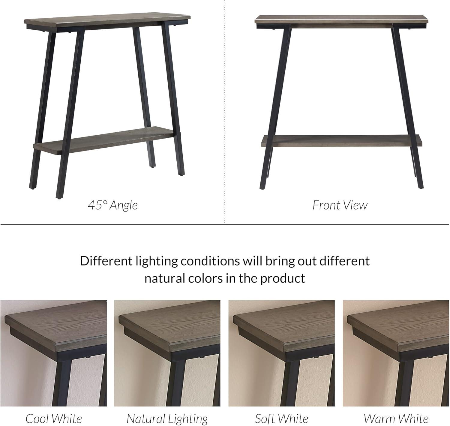 image:imageLeick Home 11233 Ironcraft Rustic Two Drawer Hall Console Sofa Table with Shelf Mission Oak and Black MetalGrey