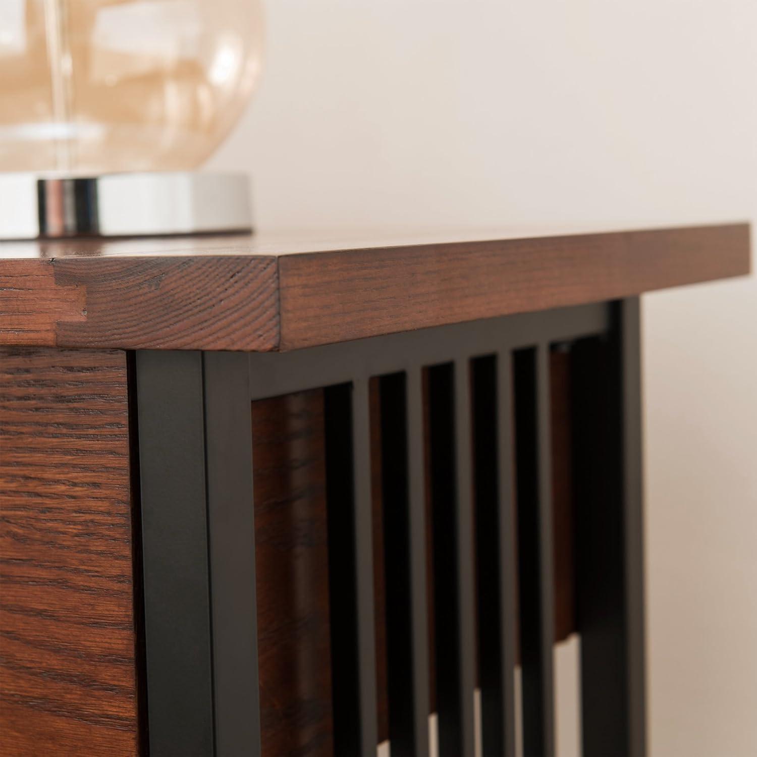 image:imageLeick Home 11233 Ironcraft Rustic Two Drawer Hall Console Sofa Table with Shelf Mission Oak and Black MetalMission Oak