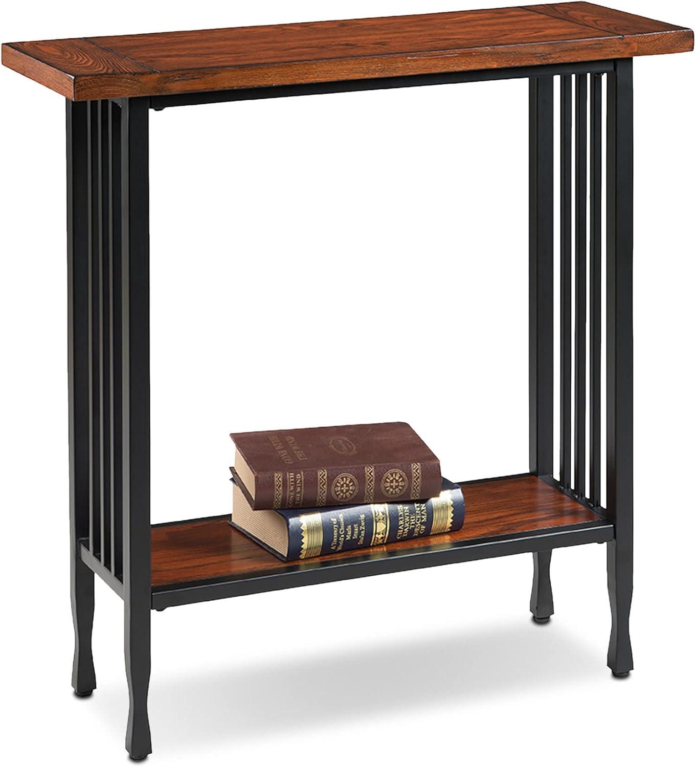image:imageLeick Home 11233 Ironcraft Rustic Two Drawer Hall Console Sofa Table with Shelf Mission Oak and Black MetalMission Oak