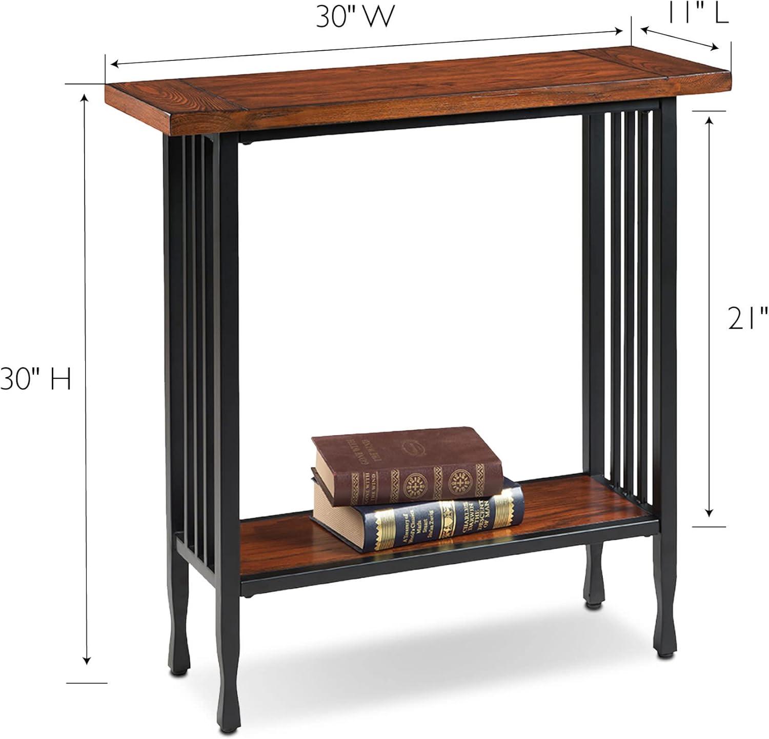 image:imageLeick Home 11233 Ironcraft Rustic Two Drawer Hall Console Sofa Table with Shelf Mission Oak and Black MetalMission Oak