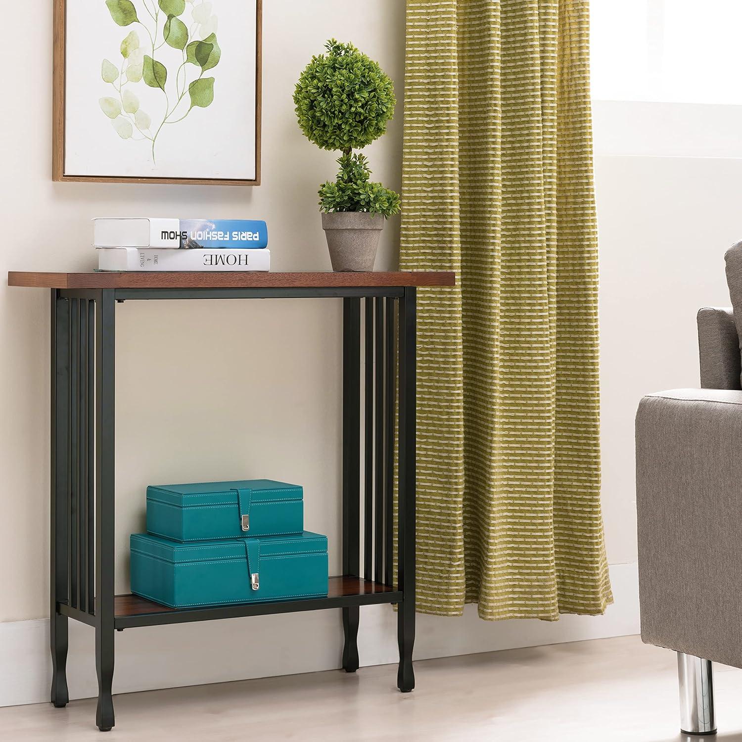 image:imageLeick Home 11233 Ironcraft Rustic Two Drawer Hall Console Sofa Table with Shelf Mission Oak and Black MetalMission Oak