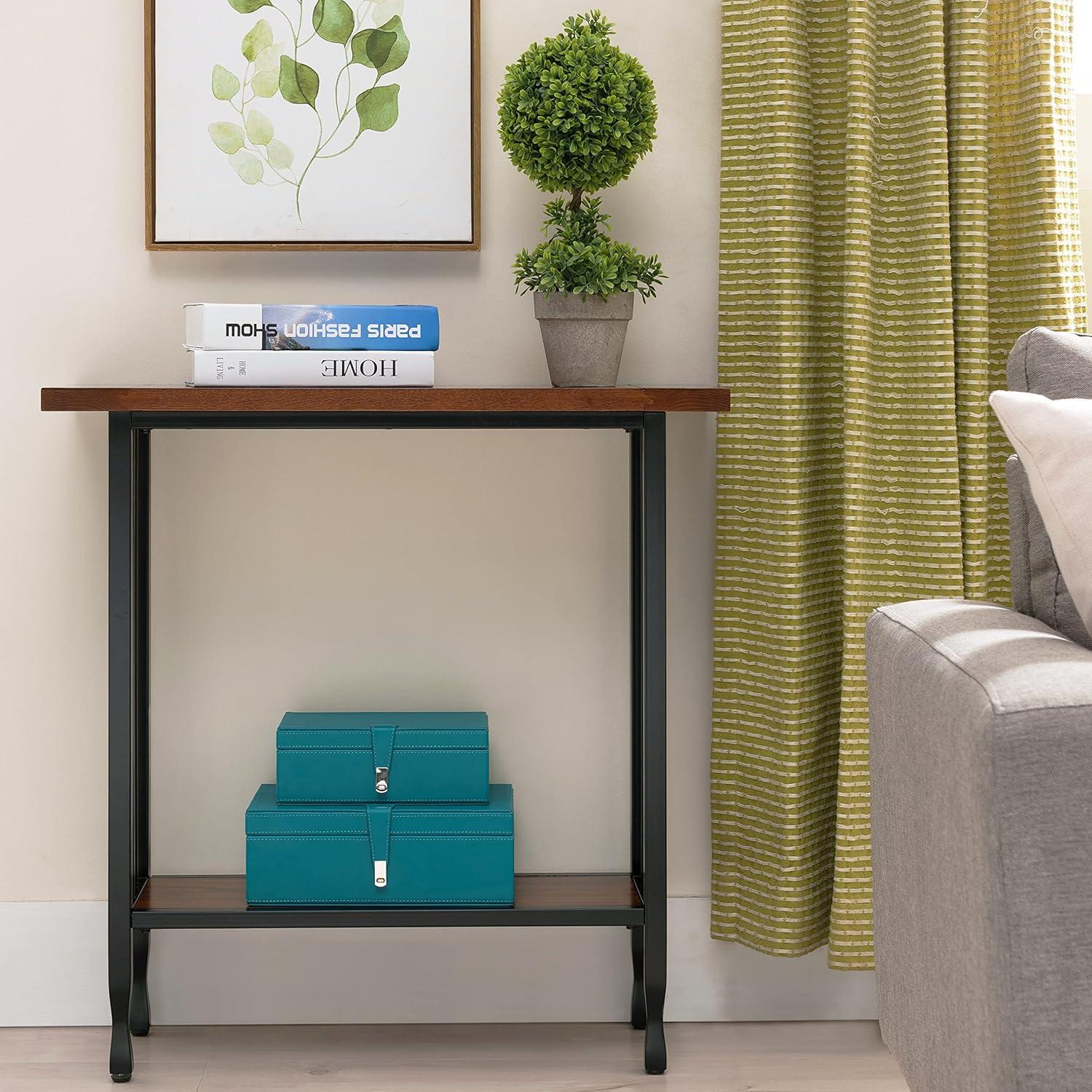 image:imageLeick Home 11233 Ironcraft Rustic Two Drawer Hall Console Sofa Table with Shelf Mission Oak and Black MetalMission Oak