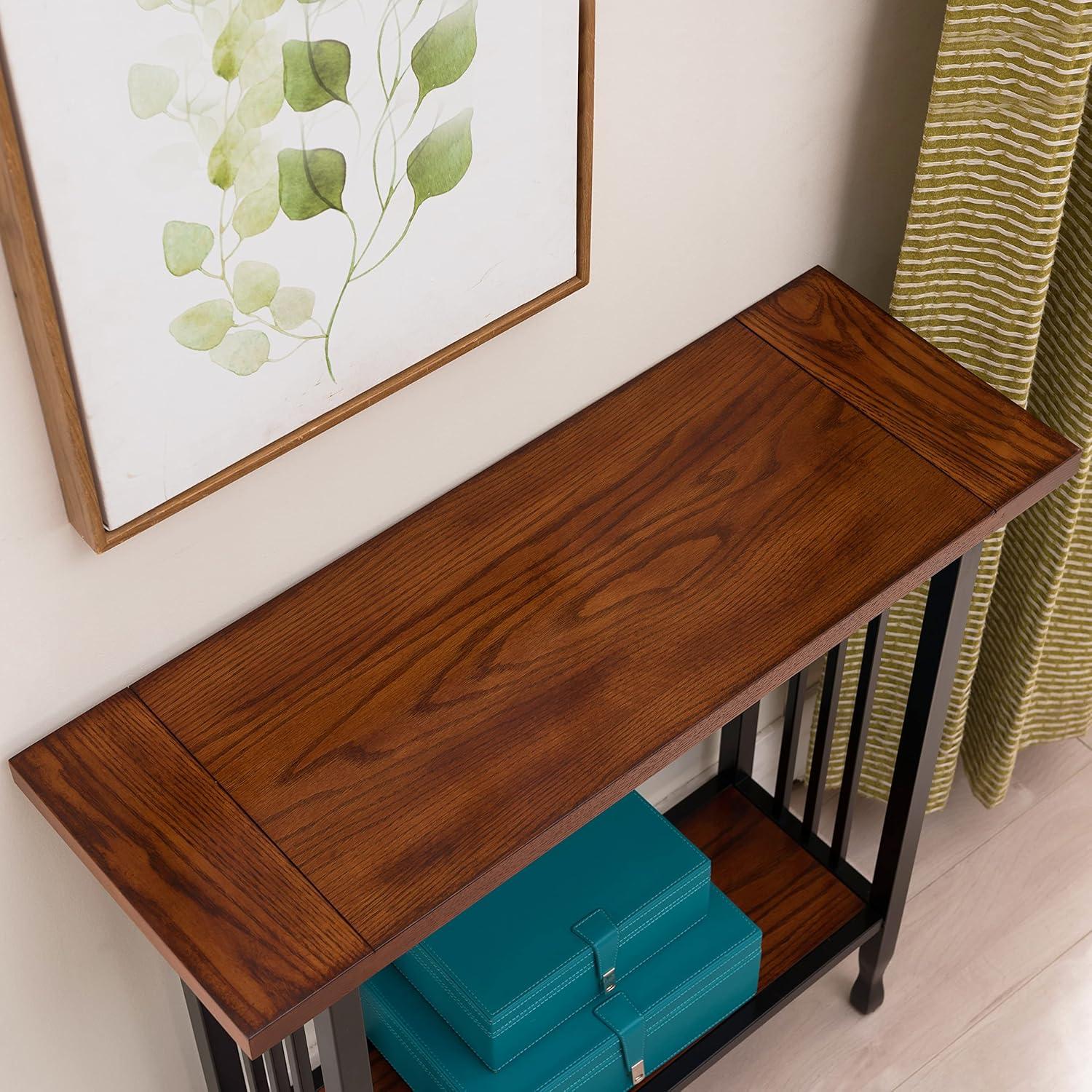 image:imageLeick Home 11233 Ironcraft Rustic Two Drawer Hall Console Sofa Table with Shelf Mission Oak and Black MetalMission Oak