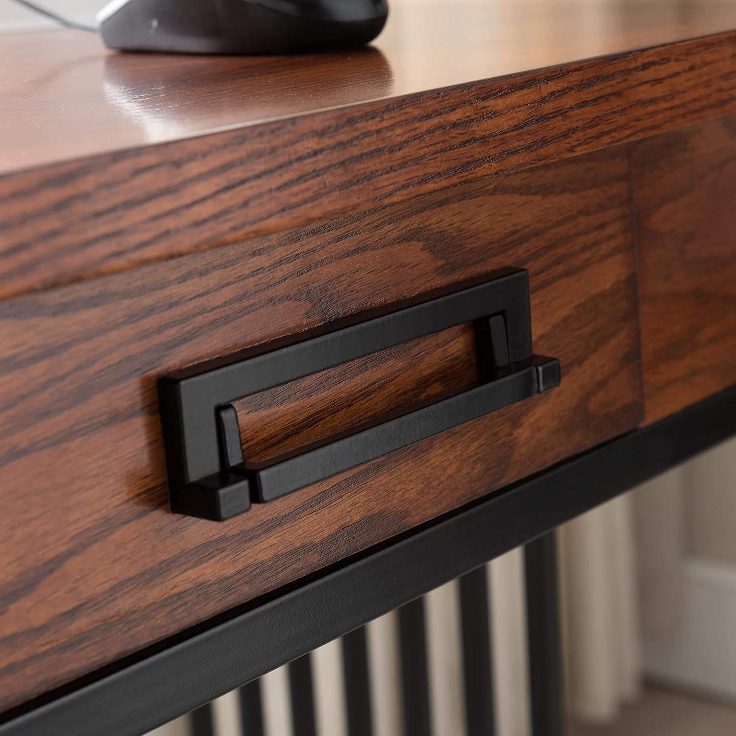 image:imageLeick Home 11233 Ironcraft Rustic Two Drawer Hall Console Sofa Table with Shelf Mission Oak and Black MetalMission Oak