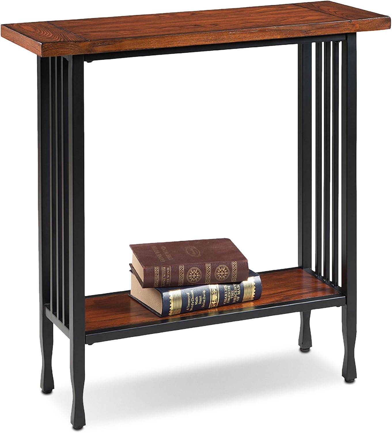image:imageLeick Home 11233 Ironcraft Rustic Two Drawer Hall Console Sofa Table with Shelf Mission Oak and Black MetalMission Oak