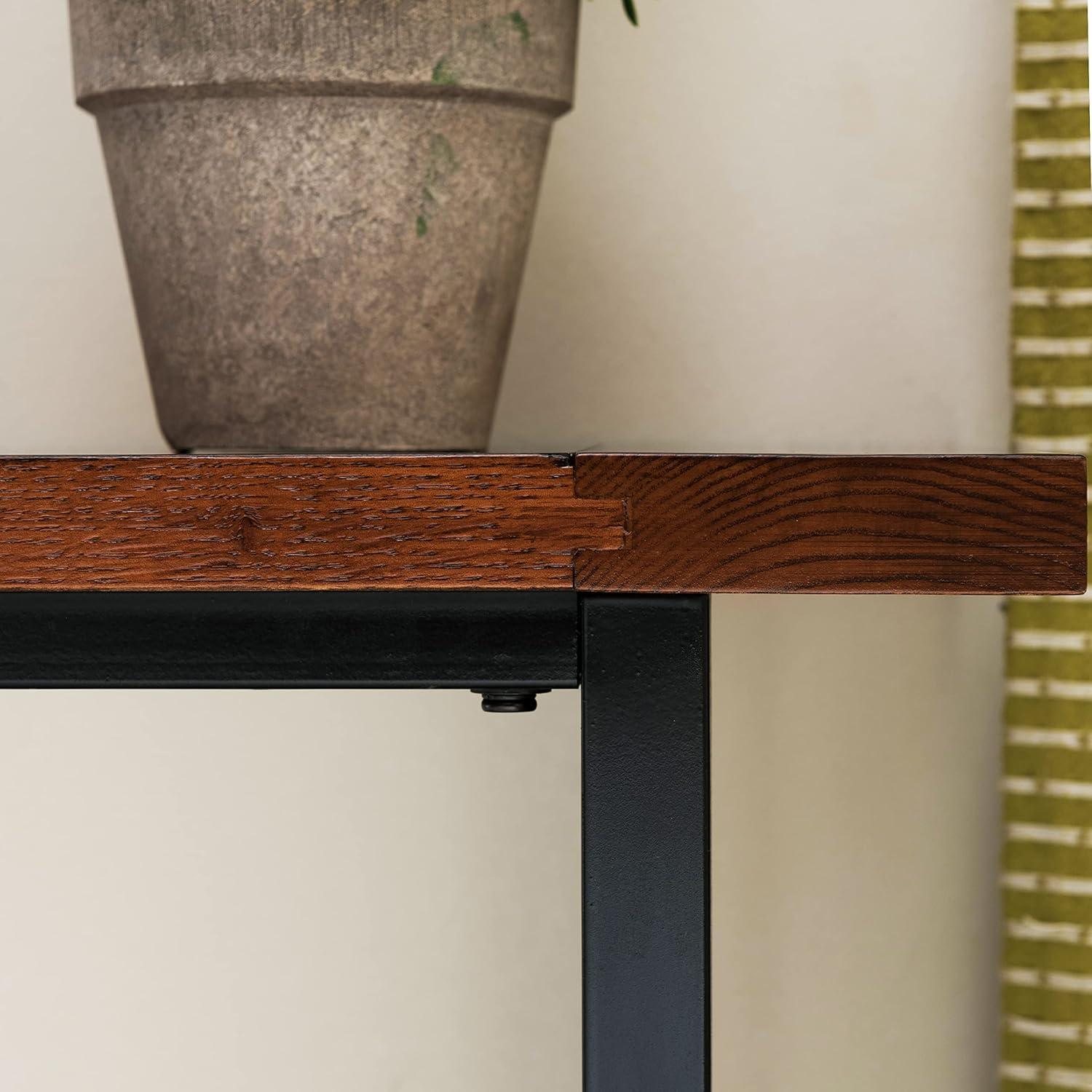 image:imageLeick Home 11233 Ironcraft Rustic Two Drawer Hall Console Sofa Table with Shelf Mission Oak and Black MetalMission Oak