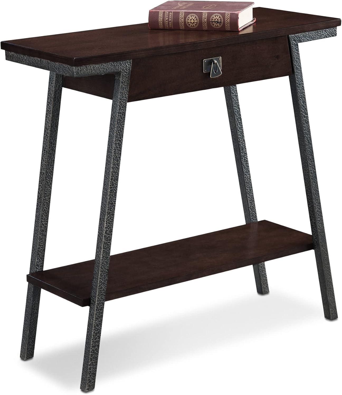 image:imageLeick Home 11233 Ironcraft Rustic Two Drawer Hall Console Sofa Table with Shelf Mission Oak and Black MetalWalnut