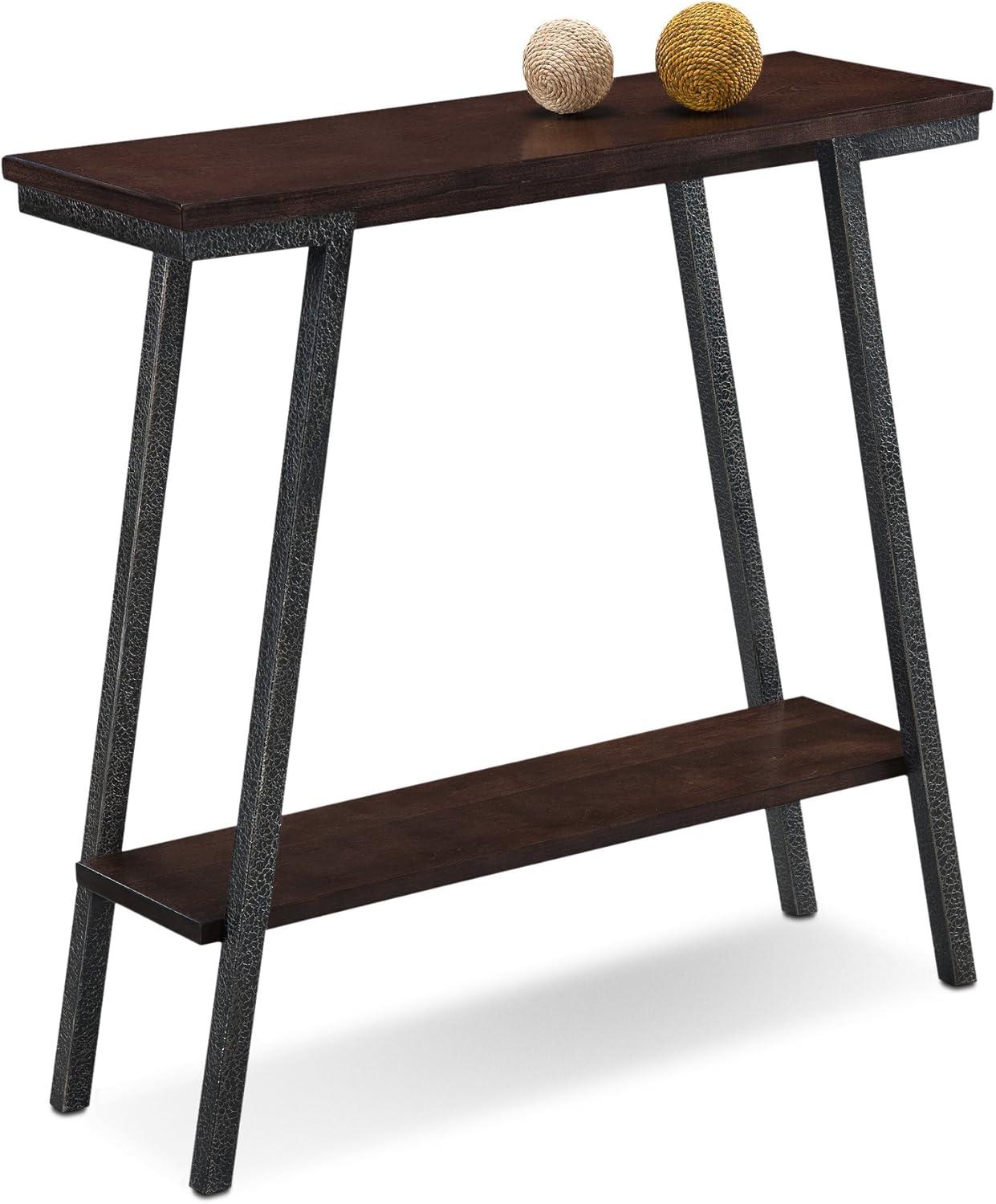 image:imageLeick Home 11233 Ironcraft Rustic Two Drawer Hall Console Sofa Table with Shelf Mission Oak and Black MetalWalnut
